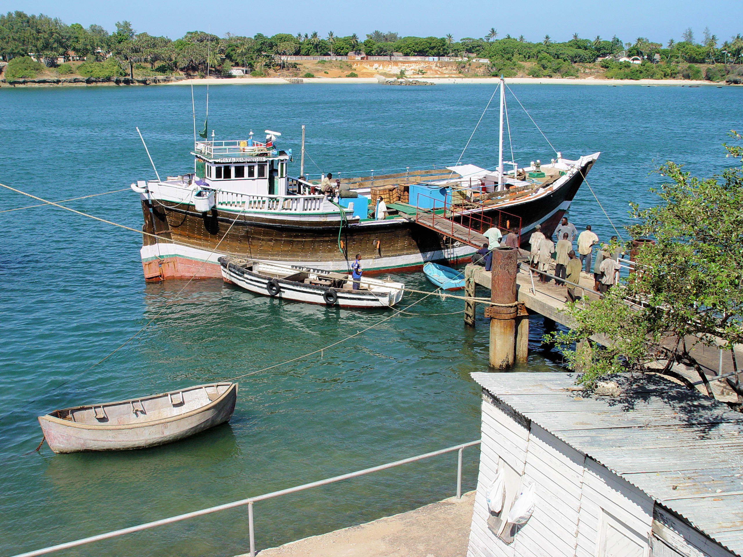 Ship in Mombasa Harbor Departing for Tanzania's Zanzibar