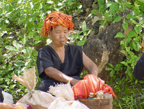 Shan state tribal villager smoking a Cheroot- Click For Full-Size Photo