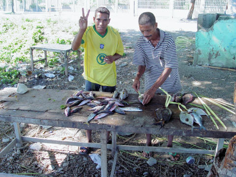 CLICK HERE - Fish vendors outside hotel